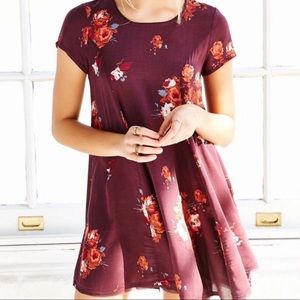UO Plum Floral Print Swing Dress